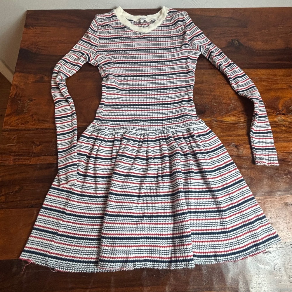 Splendid Girls Striped Long Sleeve Drop Waist Dress Size 14 Red White Navy